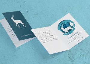 raindeer design folded holiday card